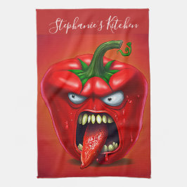 Funny Monster Red Bell Pepper Rocker Geschirrtuch