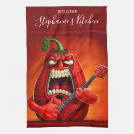 Funny Monster Red Bell Pepper Rocker Gitarre Geschirrtuch