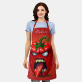Funny Monster Red Bell Pepper Rocker Schürze (Getragen)