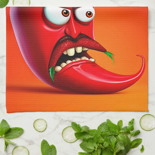 Funny Monster Red Hot Chili Pepper Geschirrtuch (Gefaltet)