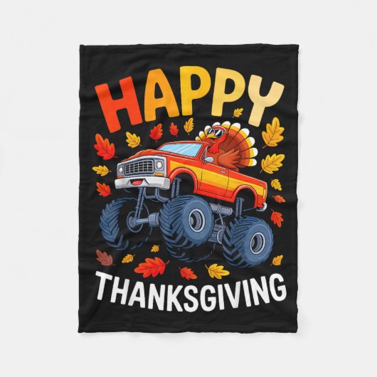 Funny Monster Truck Turkey Happy Thanksgiving For  Fleecedecke (Vorderseite)