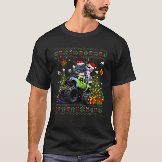 Funny Monster Truck Unicorn Weihnachtsmannmütze Ug T-Shirt (Vorderseite)
