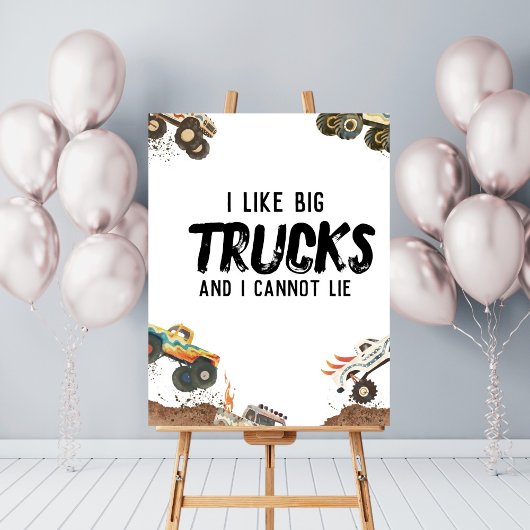 Funny Monster Trucks Poster Boys Party Deco