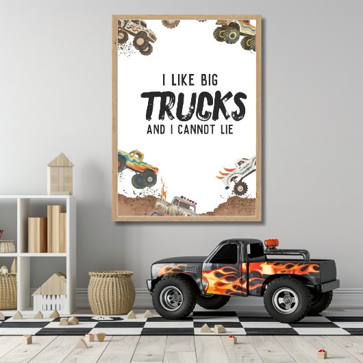 Funny Monster Trucks Poster Boys Party Deco