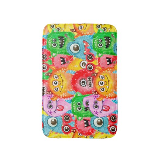 Funny Monsters, Aquarellfarben Nahtloses Muster. Badematte (Vorderseite Vertikal)
