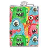 Funny Monsters, Aquarellfarben Nahtloses Muster. Flachmann (Rückseite)