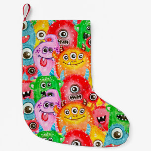 Funny Monsters, Aquarellfarben Nahtloses Muster. Kleiner Weihnachtsstrumpf