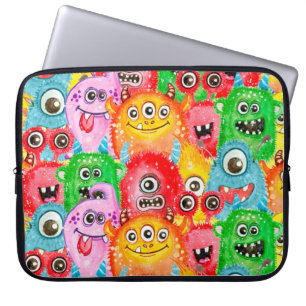 Funny Monsters, Aquarellfarben Nahtloses Muster. Laptopschutzhülle