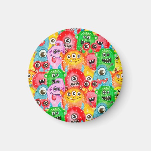 Funny Monsters, Aquarellfarben Nahtloses Muster. Magnet (Vorne)