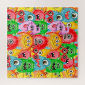 Funny Monsters, Aquarellfarben Nahtloses Muster. Puzzle (Horizontal)