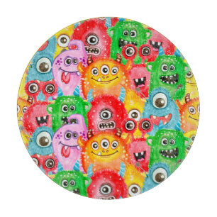 Funny Monsters, Aquarellfarben Nahtloses Muster. Schneidebrett