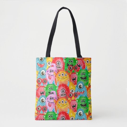 Funny Monsters, Aquarellfarben Nahtloses Muster. Tasche (Vorderseite)