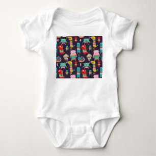 Funny Monsters Cartoon Nahtloses Muster Baby Strampler