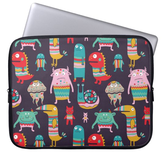 Funny Monsters Cartoon Nahtloses Muster Laptopschutzhülle (Vorderseite)