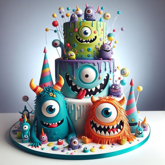 FUNNY MONSTERS DEKORIERTER KINDERGEBURTSTAG CAKE KARTE