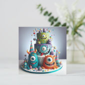 FUNNY MONSTERS DEKORIERTER KINDERGEBURTSTAG CAKE KARTE (Stehend Vorderseite)