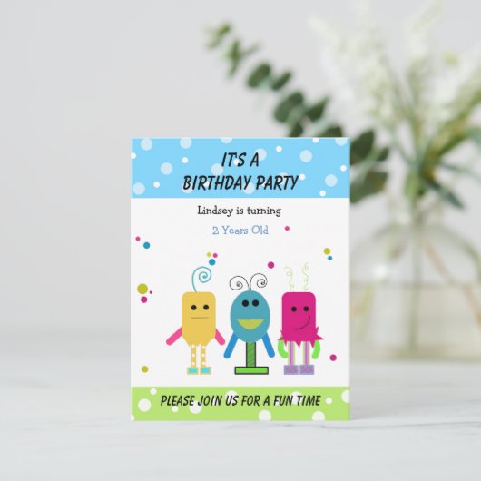 Funny Monsters Einladung zum Geburtstag (Stehend Vorderseite)