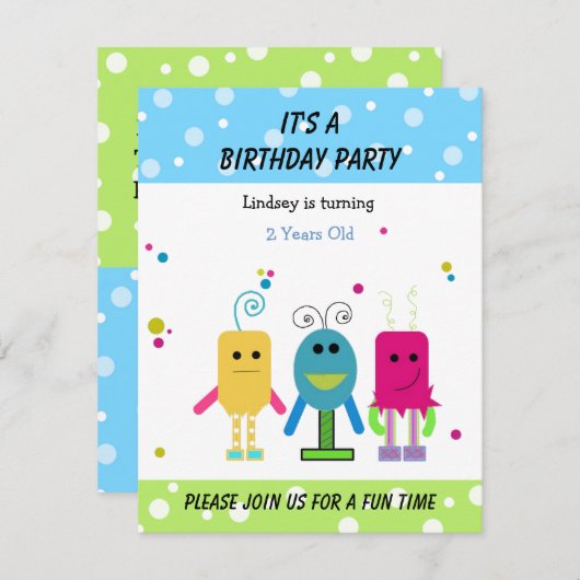 Funny Monsters Einladung zum Geburtstag (Vorne/Hinten)