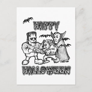 Funny Monsters - Glückliches Halloween Postkarte