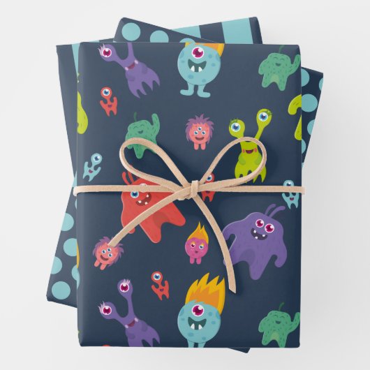 Funny Monsters Wrapping Paper Set Geschenkpapier Set (Beispiel)
