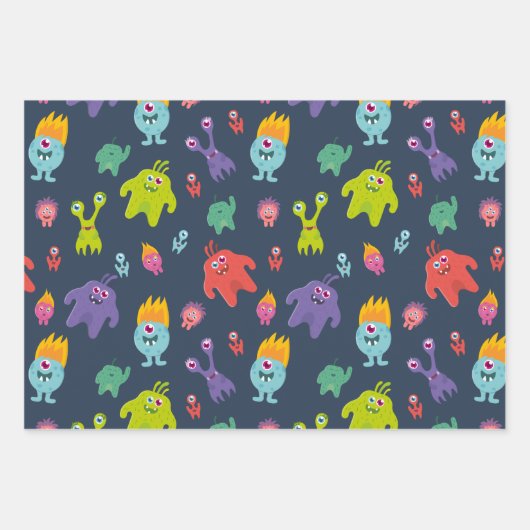 Funny Monsters Wrapping Paper Set Geschenkpapier Set (Vorderseite)
