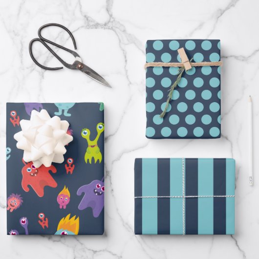 Funny Monsters Wrapping Paper Set Geschenkpapier Set (Vorderseite)