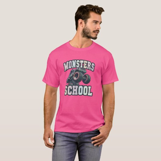 Funny MONSTERS Zurück zu Hochschule LKWs T-Shirt (Vorne ganz)