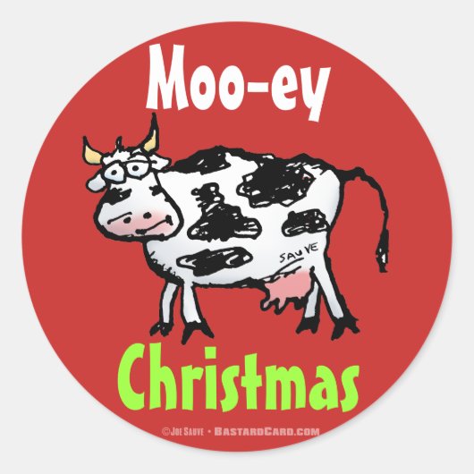 Funny Moo-ey Weihnachtskuh Runder Aufkleber (Vorderseite)