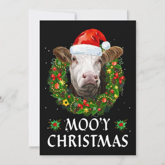 Funny Mooey Weihnachtsfeier Weihnachtsmannmütze Ku Einladung (Vorderseite)