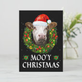 Funny Mooey Weihnachtsfeier Weihnachtsmannmütze Ku Einladung (Stehend Vorderseite)