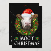 Funny Mooey Weihnachtsfeier Weihnachtsmannmütze Ku Einladung (Vorne/Hinten)