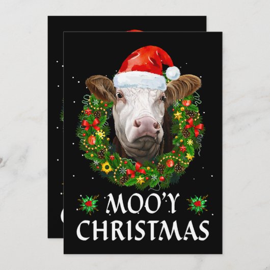Funny Mooey Weihnachtsfeier Weihnachtsmannmütze Ku Einladung (Vorne/Hinten)