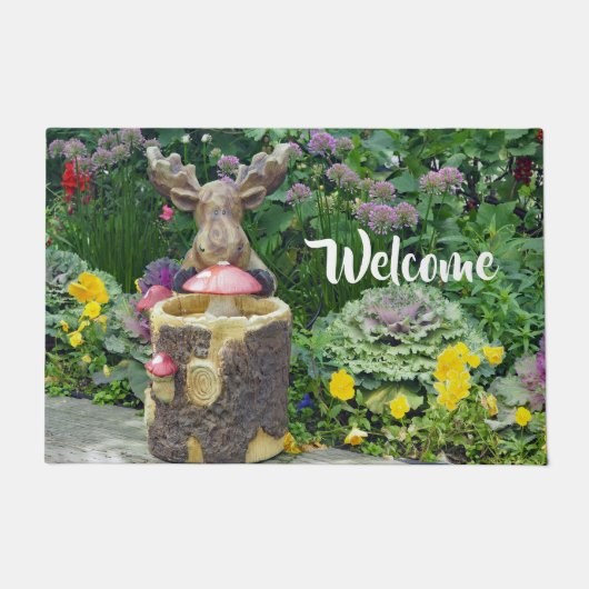 Funny Moose Blumengarten Foto Fußmatte (Vorderseite)