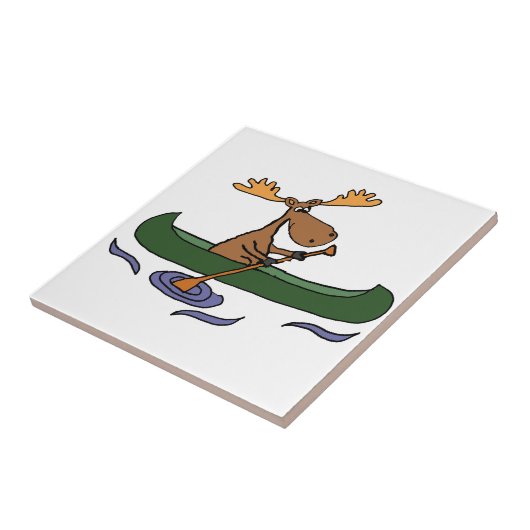 Funny Moose Canoeing Cartoon Fliese (Seite)