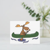 Funny Moose Canoeing Cartoon Postkarte (Stehend Vorderseite)