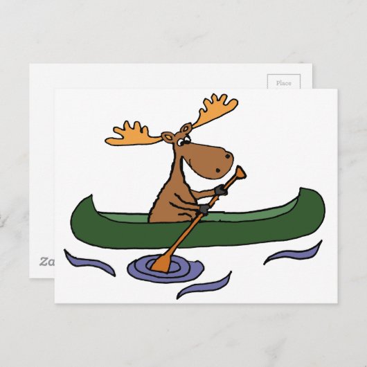 Funny Moose Canoeing Cartoon Postkarte (Vorne/Hinten)
