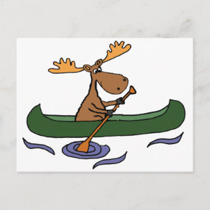 Funny Moose Canoeing Cartoon Postkarte