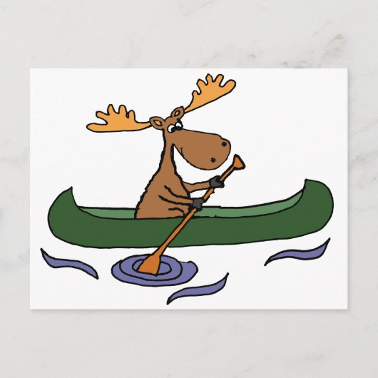 Funny Moose Canoeing Cartoon Postkarte (Vorderseite)