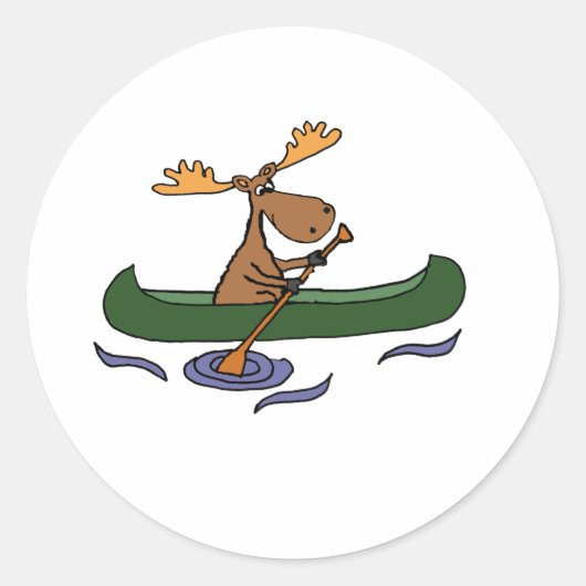 Funny Moose Canoeing Design Runder Aufkleber (Vorderseite)