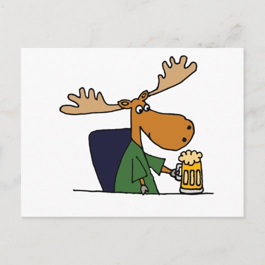 Funny Moose Drink Beer Cartoon Postkarte (Vorderseite)