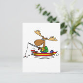 Funny Moose Fishing Cartoon Postkarte (Stehend Vorderseite)