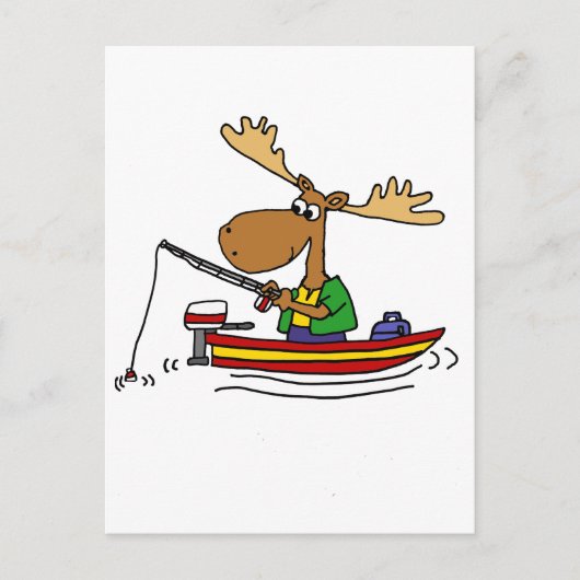 Funny Moose Fishing Cartoon Postkarte (Vorderseite)