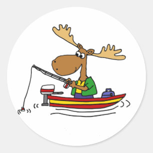 Funny Moose Fishing Cartoon Runder Aufkleber