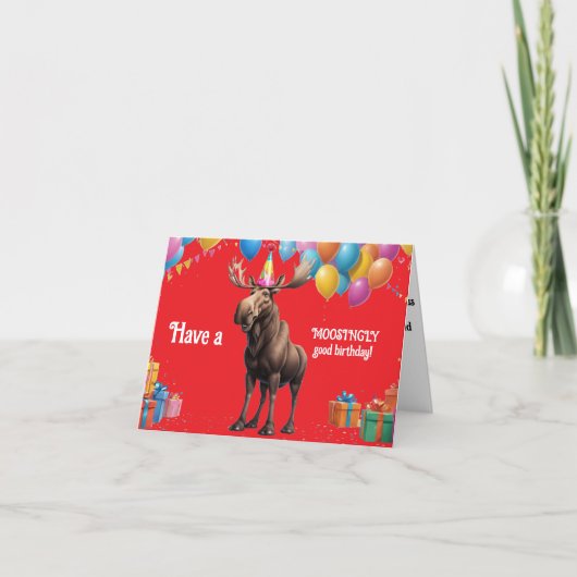 Funny Moose Geburtstag Gruß mit Balloons & Geschen Karte (Vorderseite)