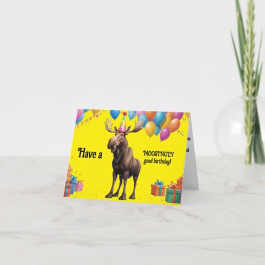 Funny Moose Geburtstag Gruß mit Balloons & Geschen Karte (Vorderseite)