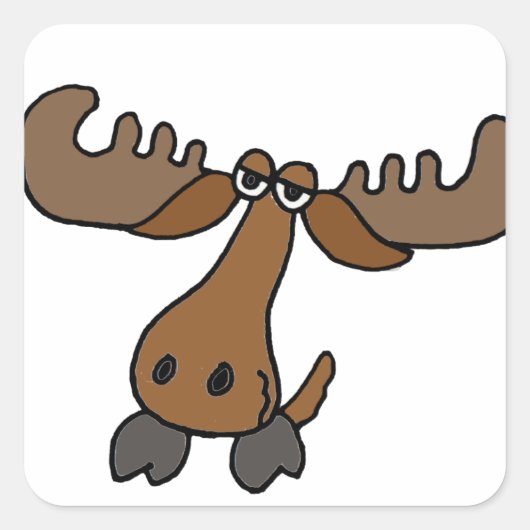 Funny Moose Head Cartoon Quadratischer Aufkleber (Vorderseite)