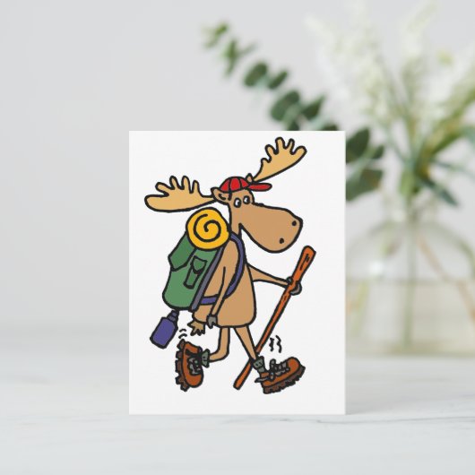 Funny Moose Hiker Postkarte (Stehend Vorderseite)