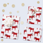 Funny Moose Holiday Red und White Geschenkpapier Set