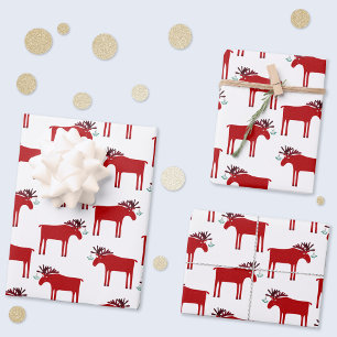 Funny Moose Holiday Red und White Geschenkpapier Set
