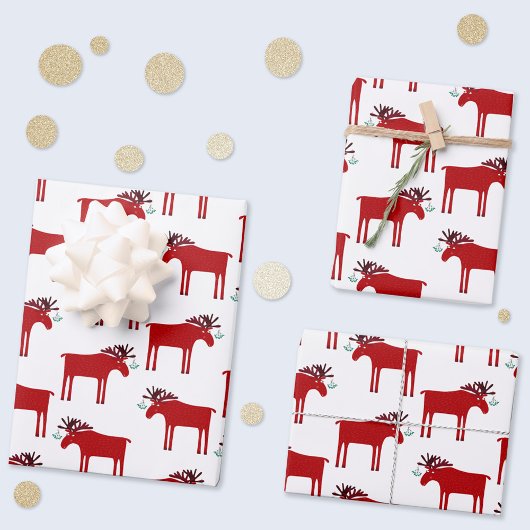 Funny Moose Holiday Red und White Geschenkpapier Set